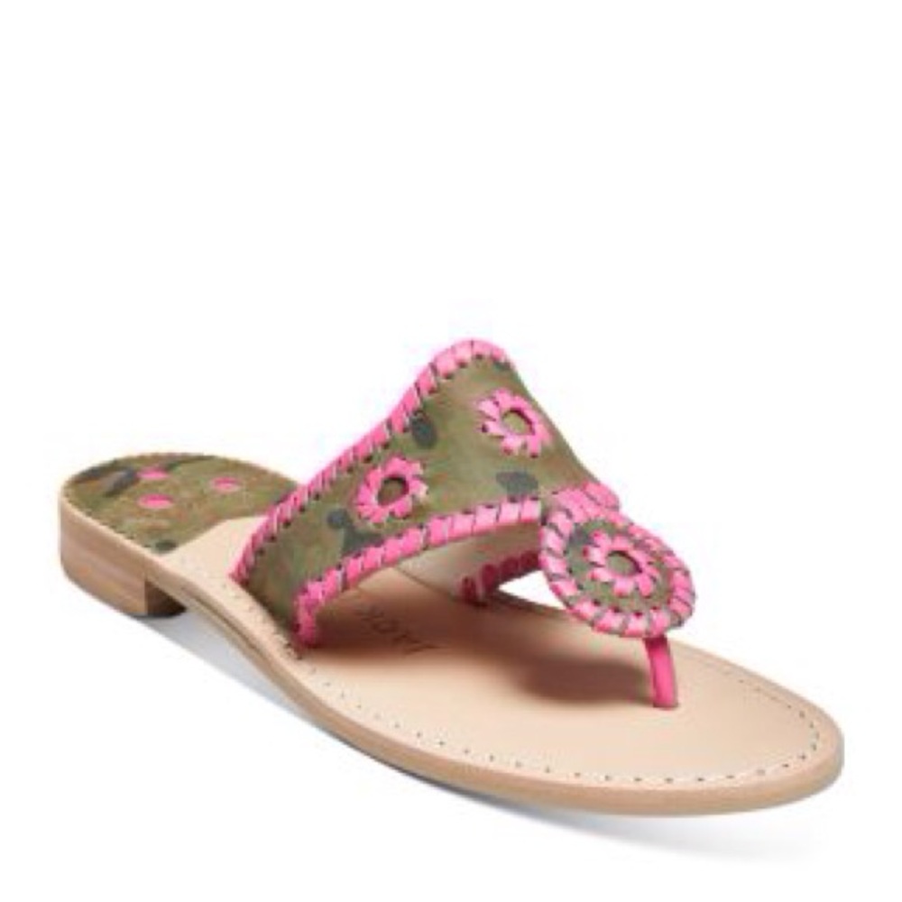 Jack Rogers Jacks Camo Flat Sandal Suede Grey/Magenta NEW Size 7